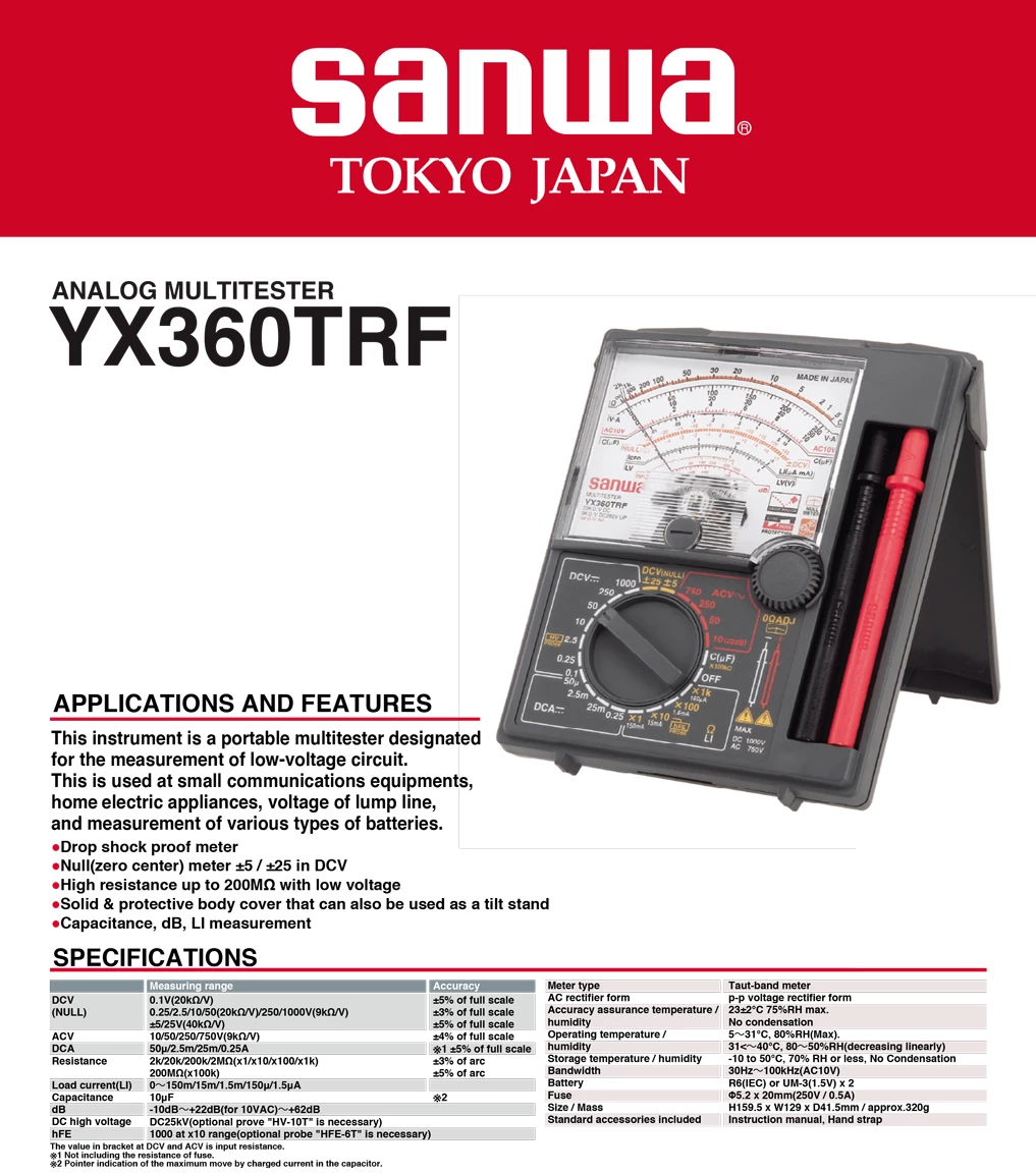(1pc) Sanwa YX 360TRF Analog Multimeter (362001016)